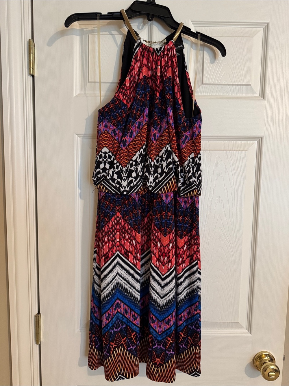 Womenβs Halter Knee length Dress in Red & Blue